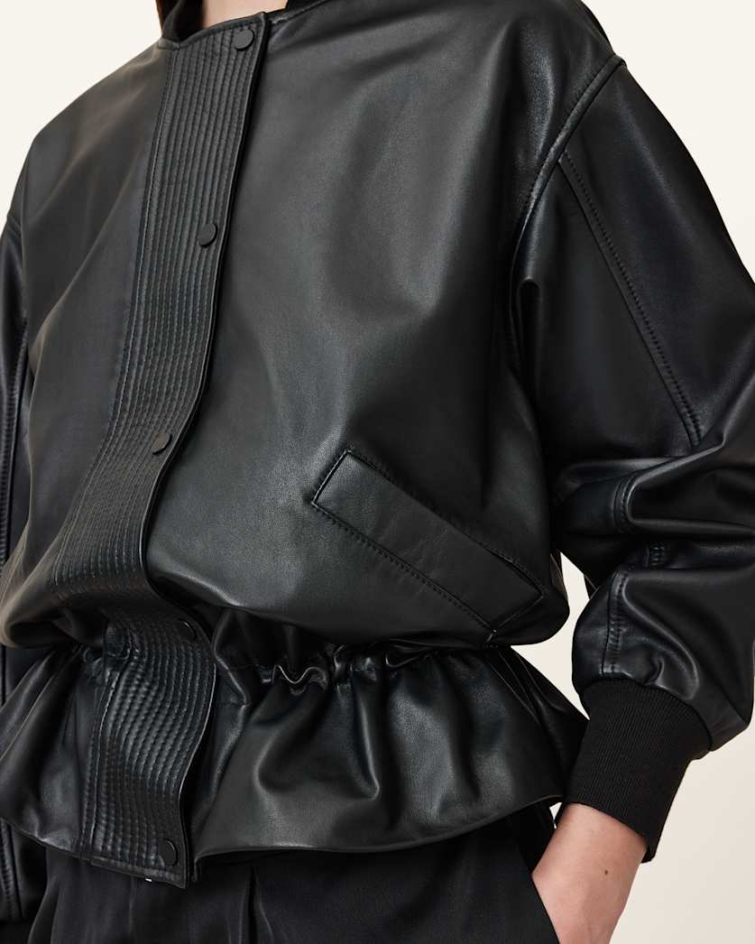 Sofi Drawstring Leather Bomber Jacket