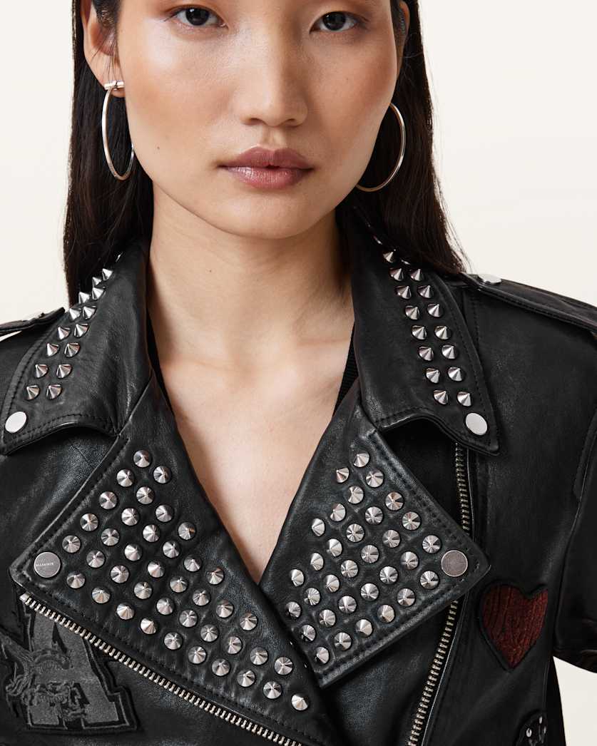 College Relaxed Fit Leather Biker Jacket