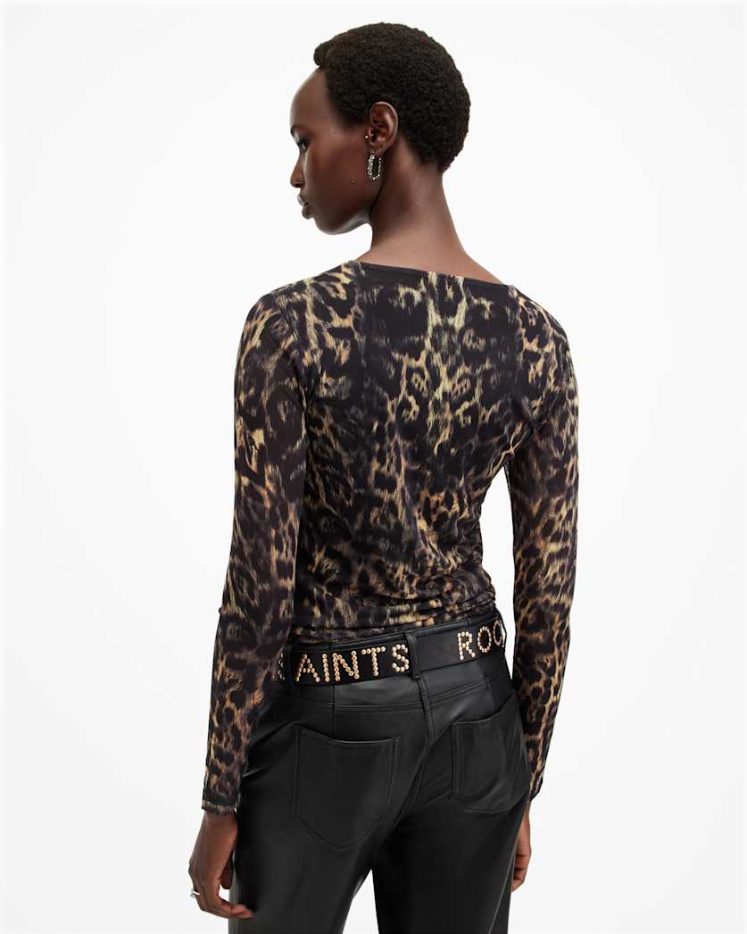 Edana Leopard Print Mesh Top