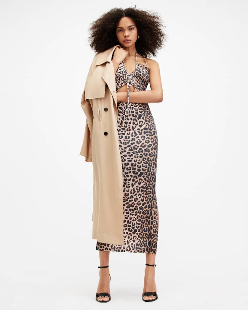 Amaya Leopard Print Cut Out Midi Dress