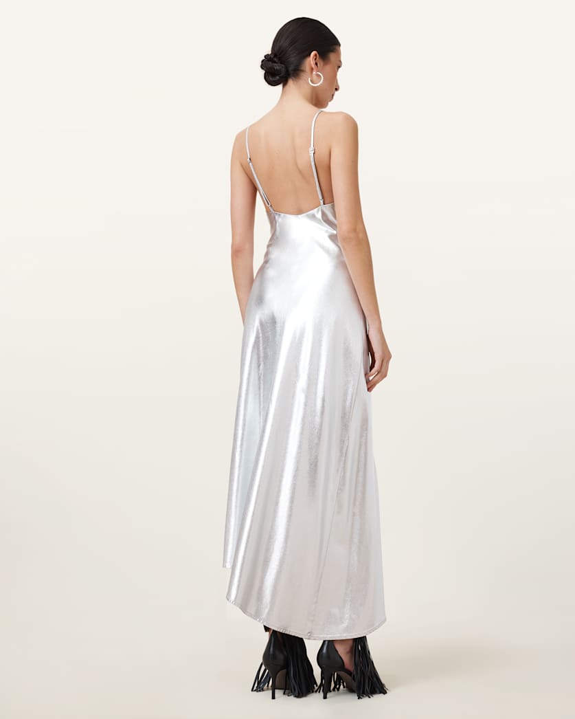 Alexia V-Neck Metallic Midi Slip Dress