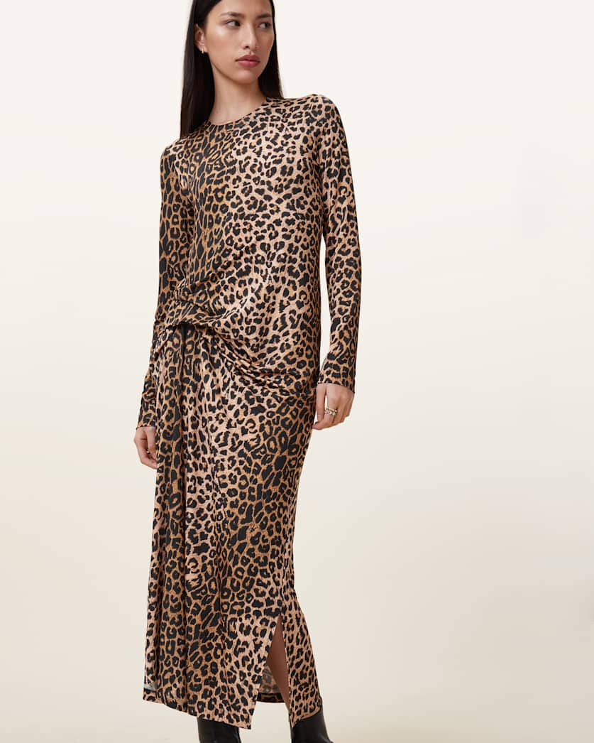 Rivi Draped Long Sleeve Midi Dress