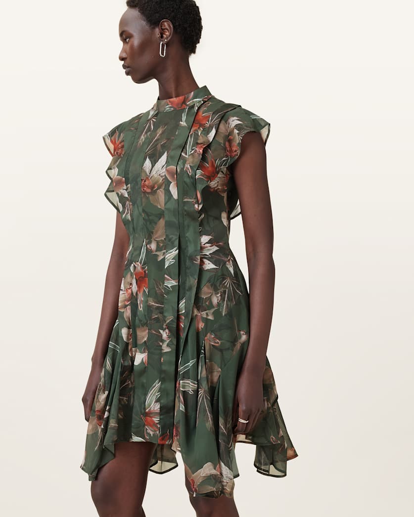 Fleur Printed Asymmetric Mini Dress