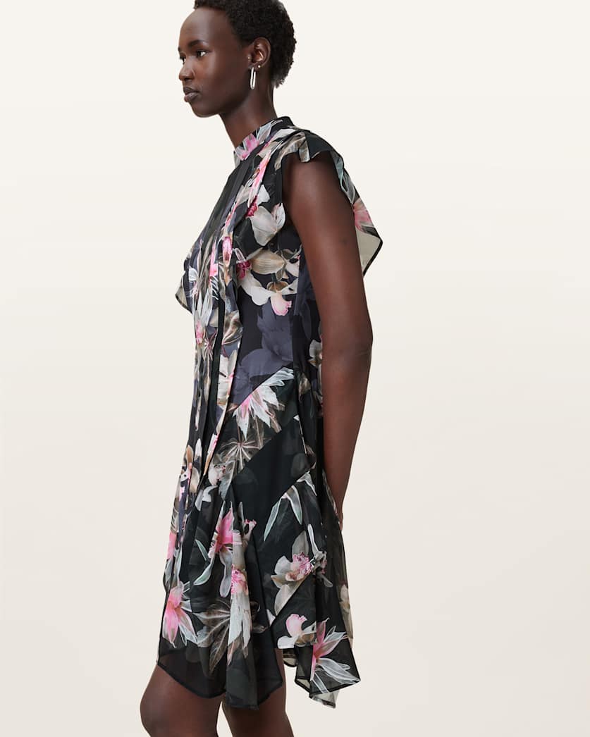 Fleur Printed Asymmetric Mini Dress