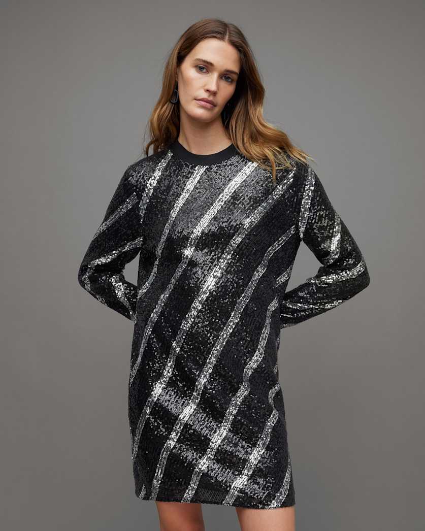 Juela Sequin Striped Bowi Mini Dress