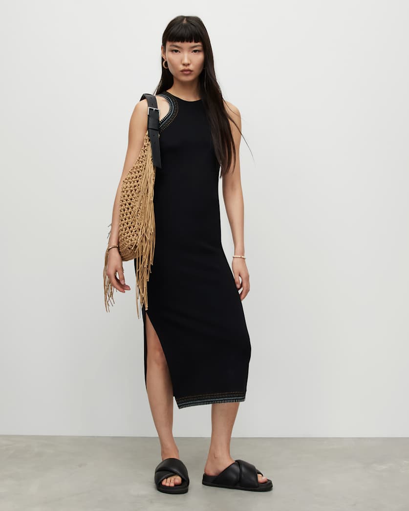 Mako Embroidered Crochet Trim Midi Dress