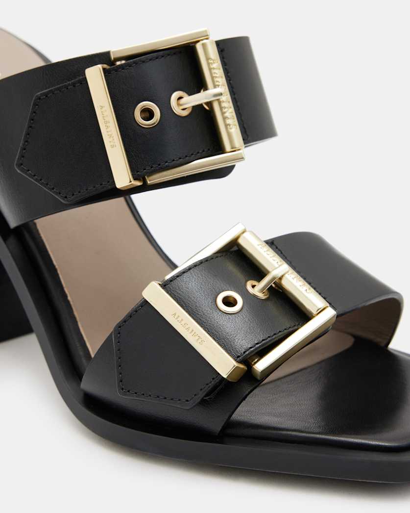 Camille Leather Buckle Strap Block Heels