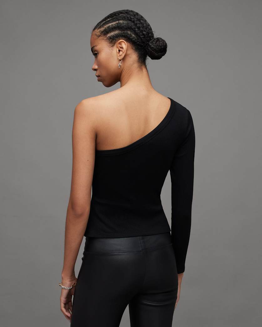 Stef One Sleeve Asymmetric Ribbed Top
