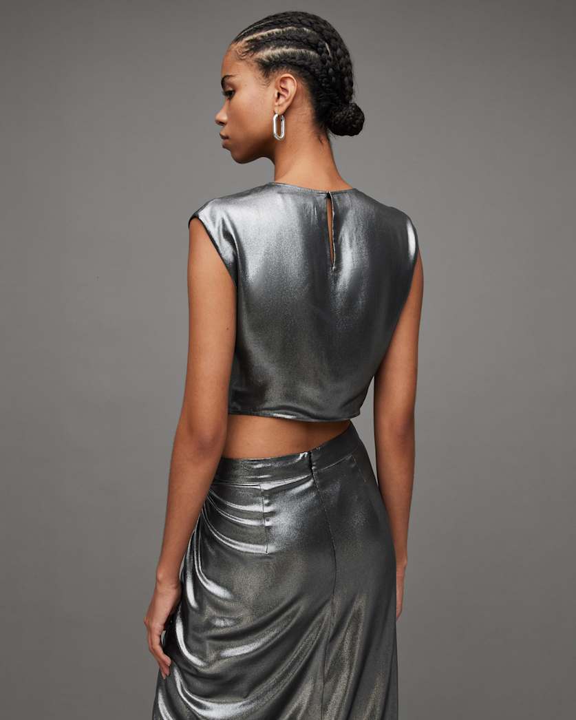 Carla Gathered Metallic Cropped Top