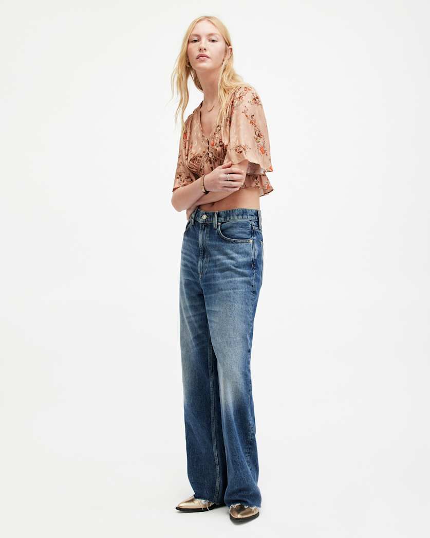Tian Floral Print Oto Shirred Bust Top