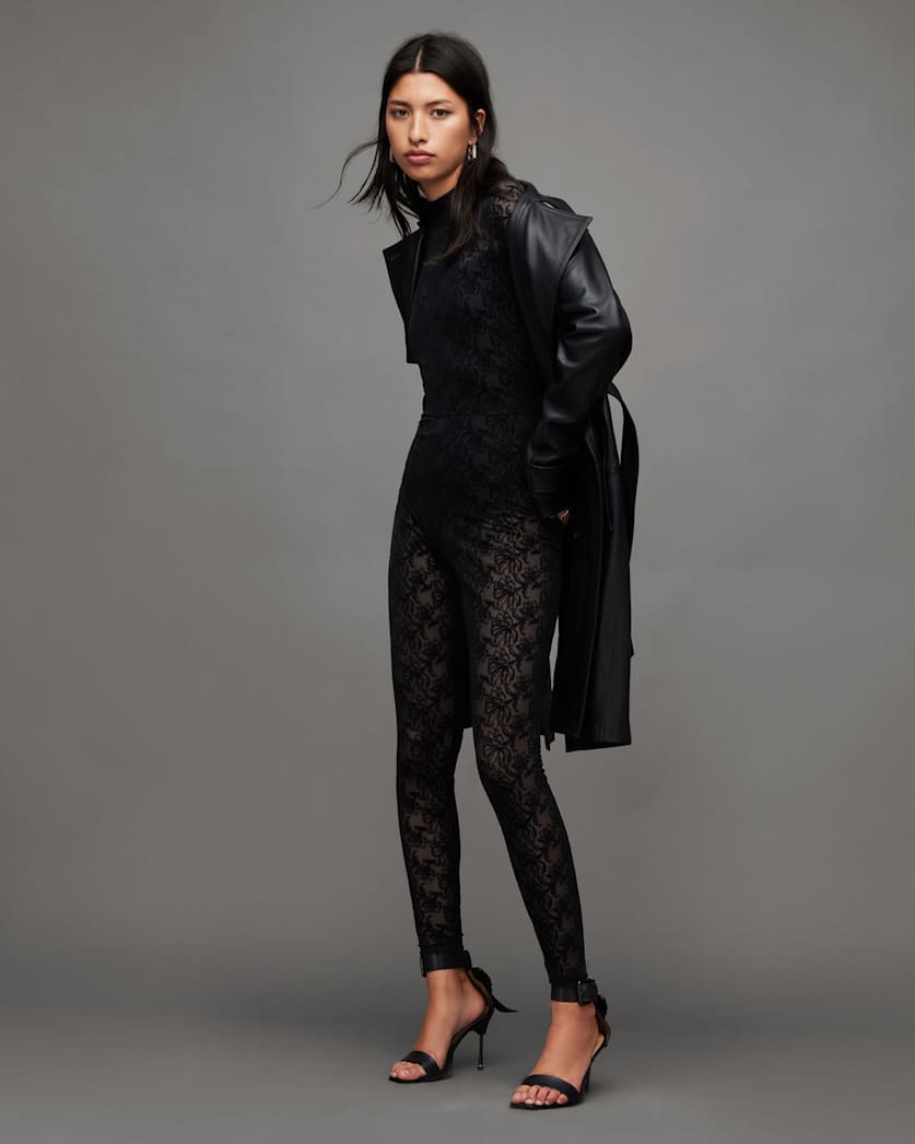 Flocked Laced Bodycon Catsuit