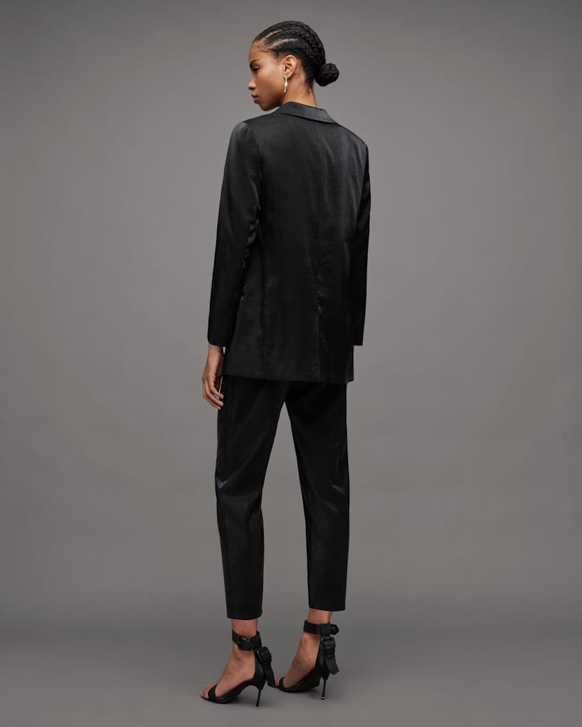 Aleida Mid-Rise Tapered Shiny Trousers