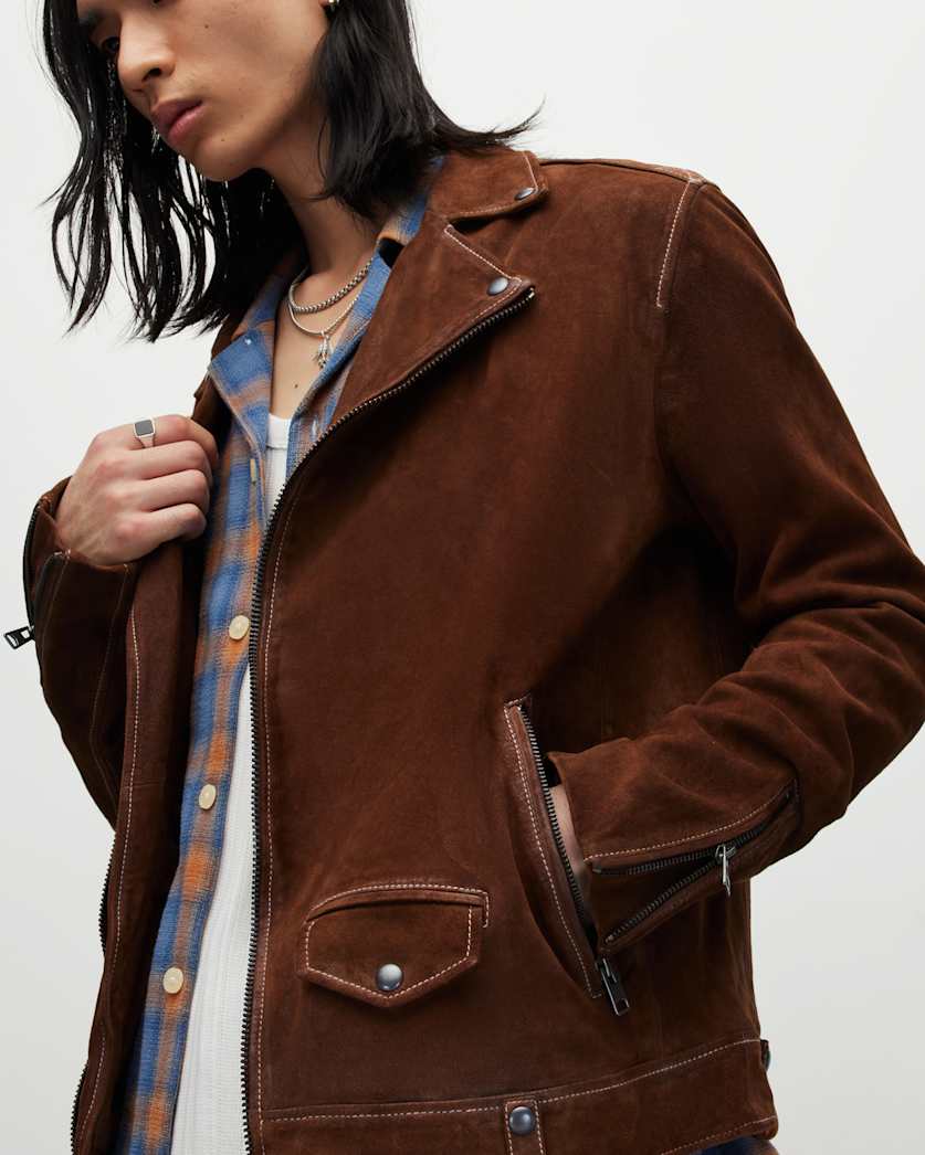 Milo Asymmetric Zip Suede Biker Jacket