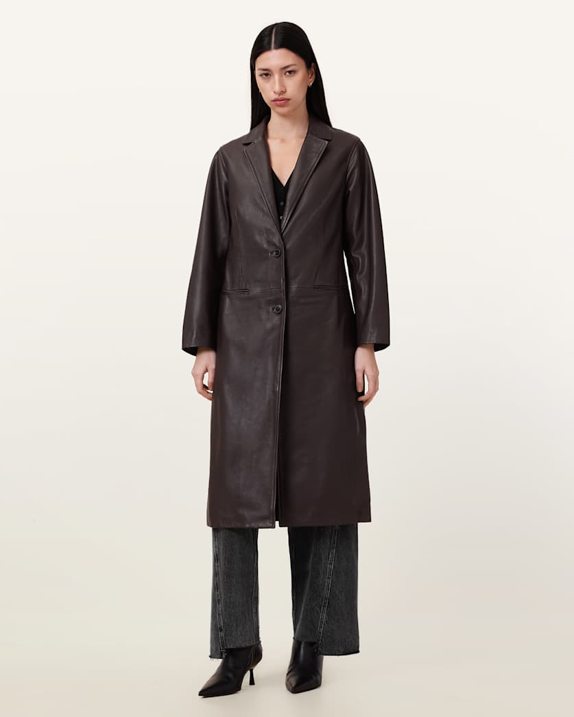 Aire Long Line Leather Coat