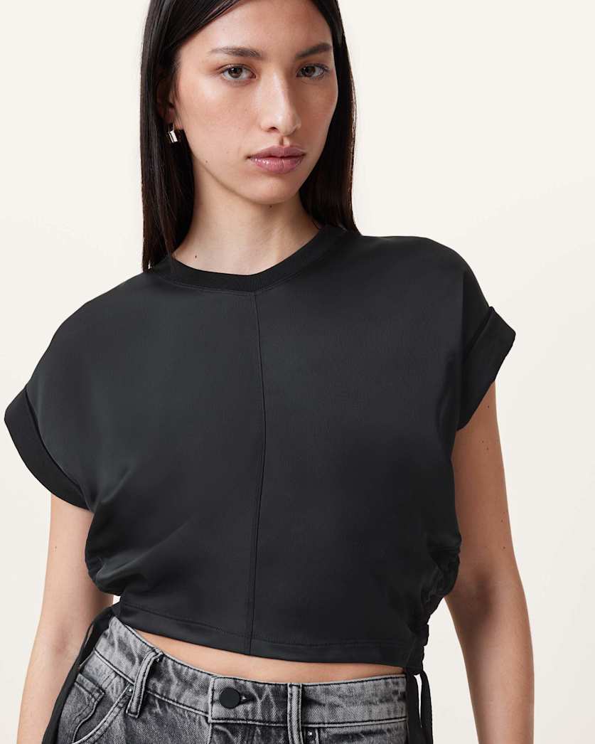 Mira Cropped Satin Drawcord T-Shirt