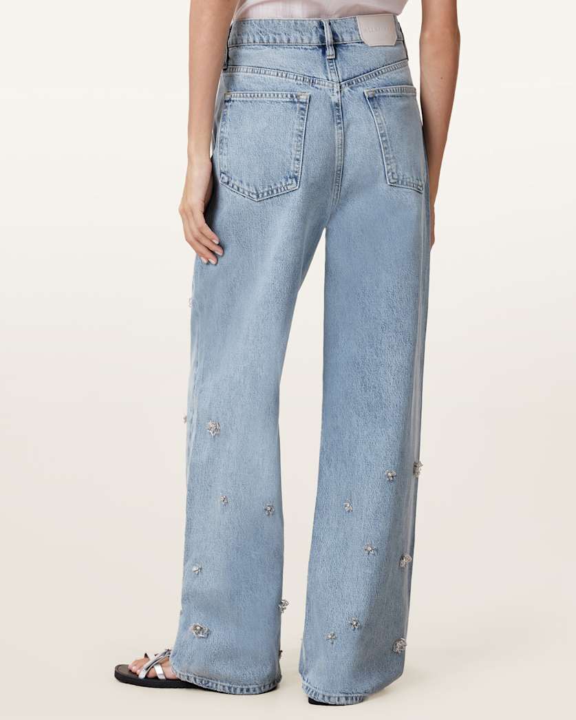 Blake Embellished Wide Leg Denim Jeans