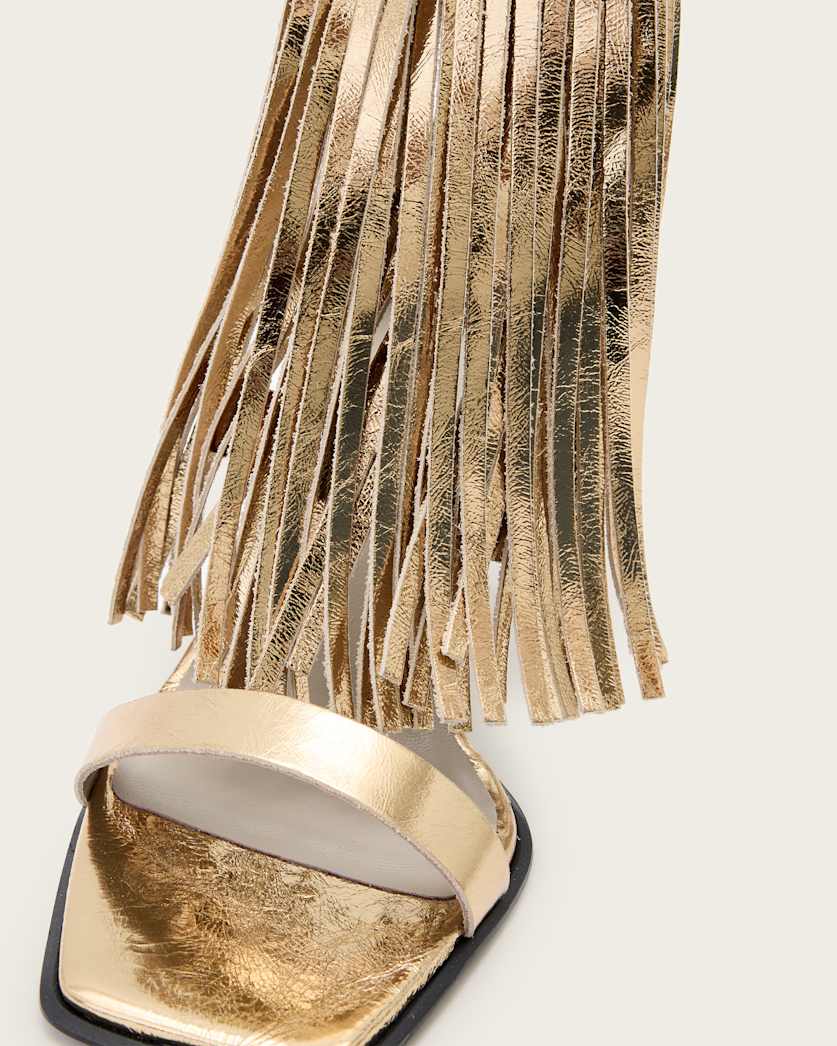 Paola Fringed Metallic Leather Heeled Sandals