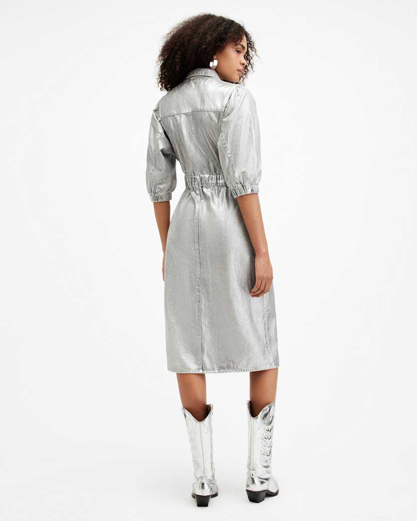 Osa Metallic Coated Denim Midi Dress