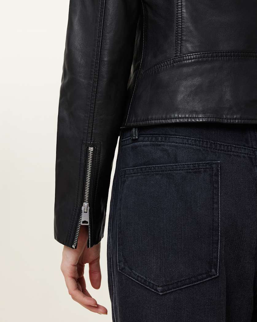 Vela Slim Fit Leather Biker Jacket