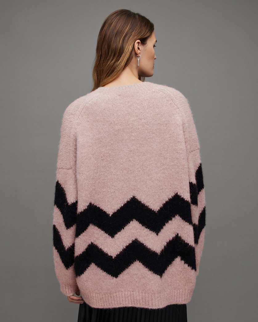 Ziggi Zig Zag Striped V-Neck Jumper