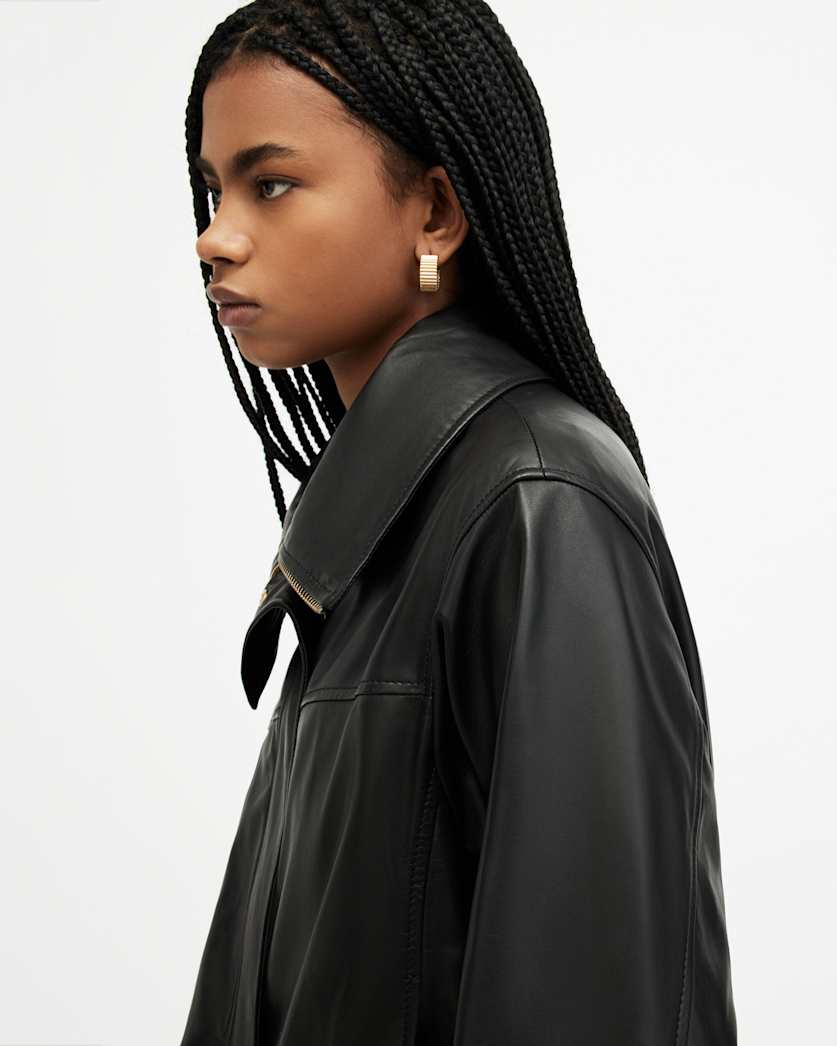 Etta Funnel Neck Leather Bomber Jacket