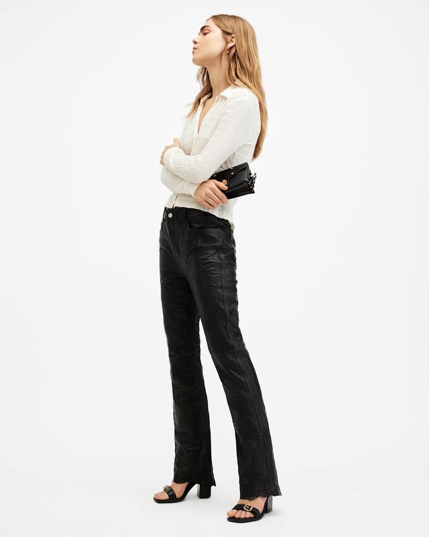 Pearson Slim Fit Raw Hem Leather Trousers