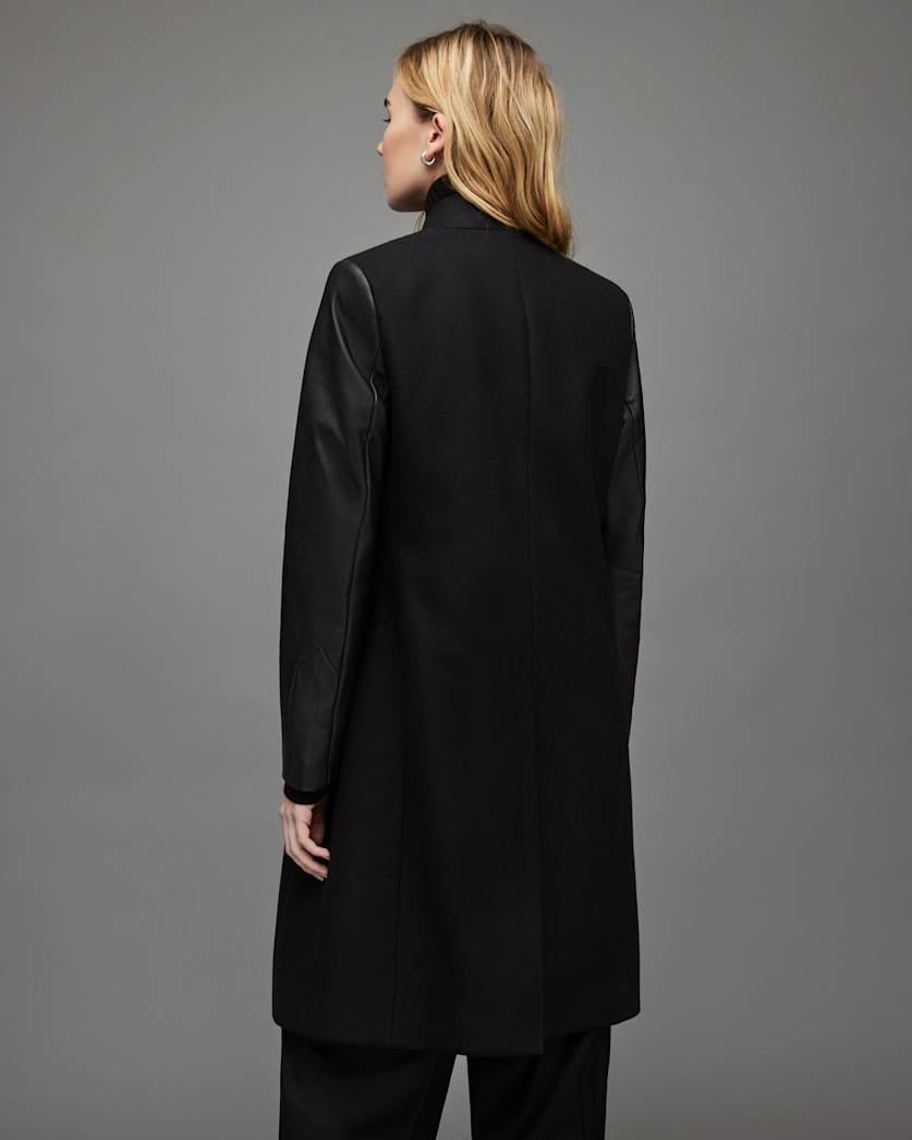 Sidney Leather Sleeve Cashmere Mix Coat