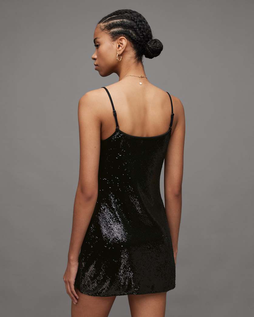 Haddi Cowl Neck Sequin Mini Slip Dress