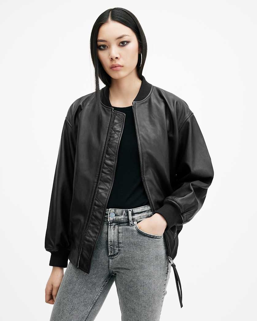 Belle Oversized Leather Bomber Jacket
