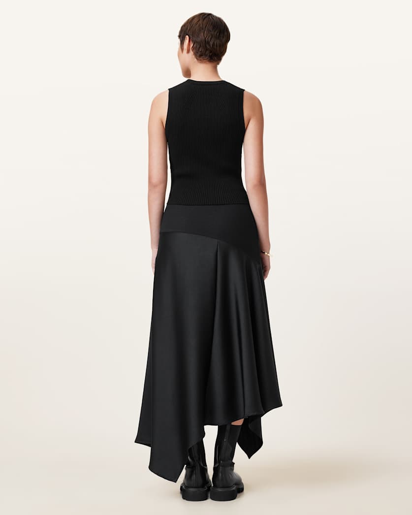 Pia Satin Asymmetric Maxi Skirt