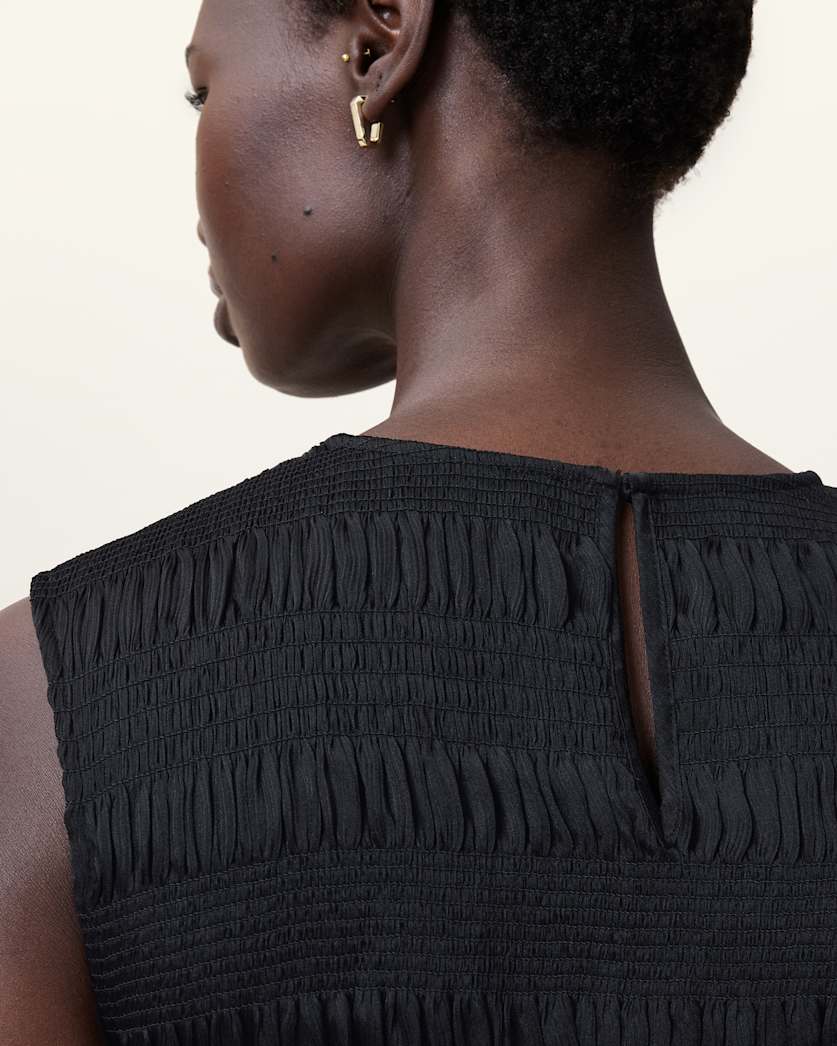 Nyla Sleeveless Shirred Midi Dress