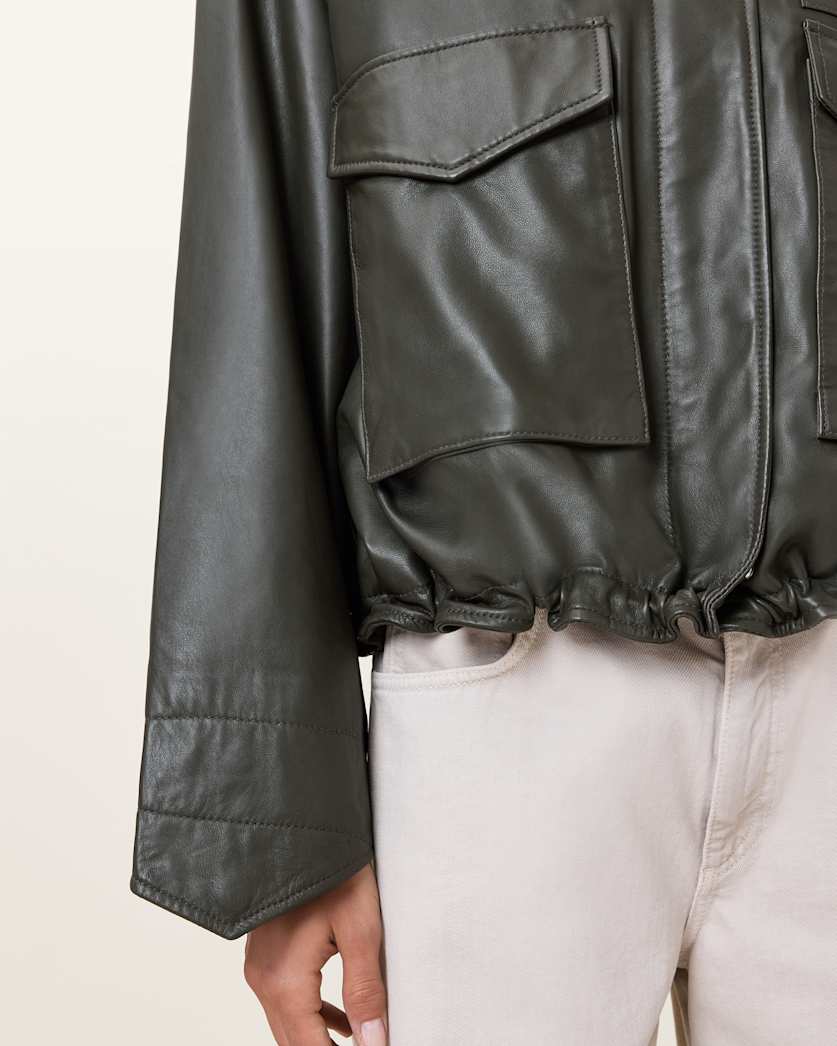 Clay Funnel Neck Cropped Leather Jacket