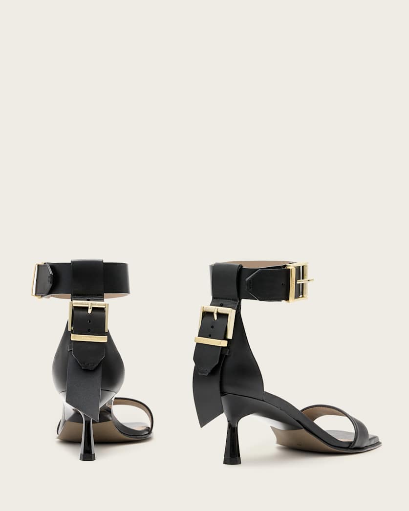 Noir Leather Heeled Sandals
