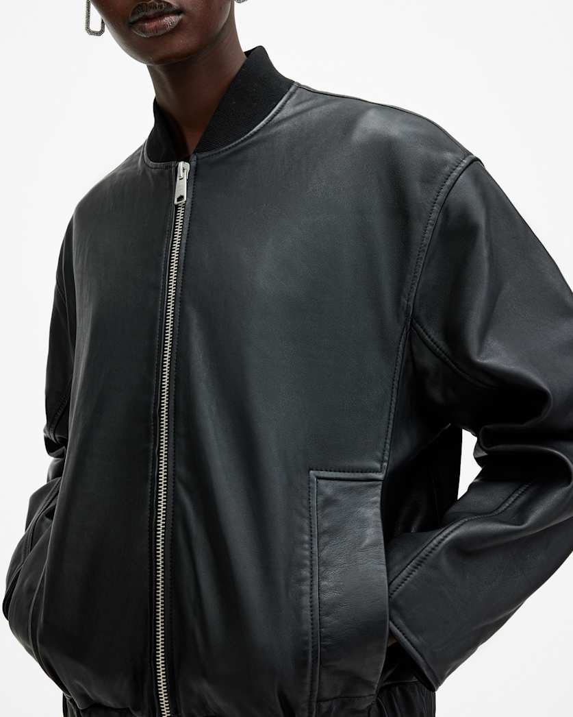 Yara Relaxed Fit Leather Bomber Jacket