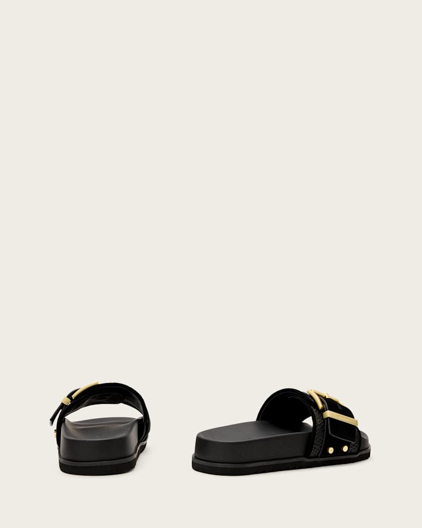 Ellie Raffia Buckle Leather Sliders