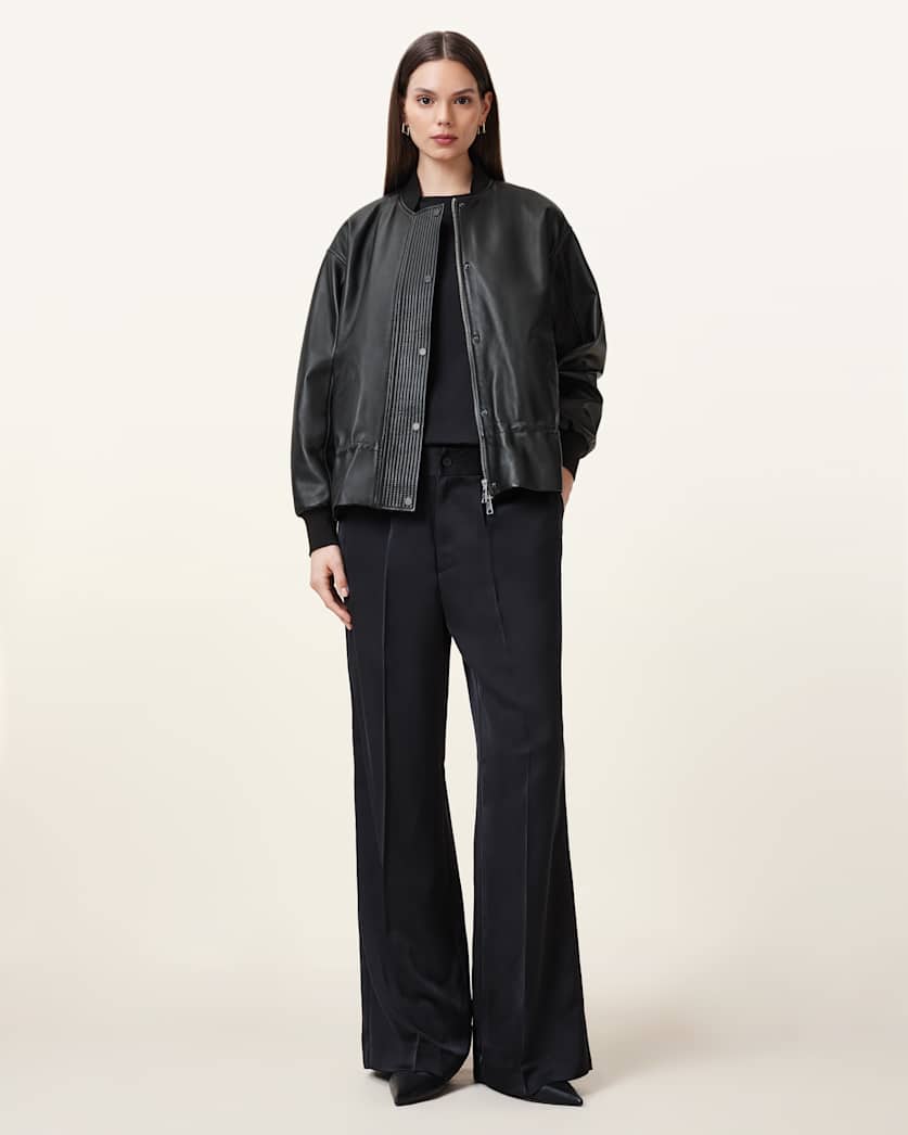 Sofi Drawstring Leather Bomber Jacket