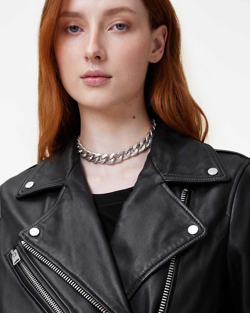 Billie Pearl Embellished Leather Biker Jacket