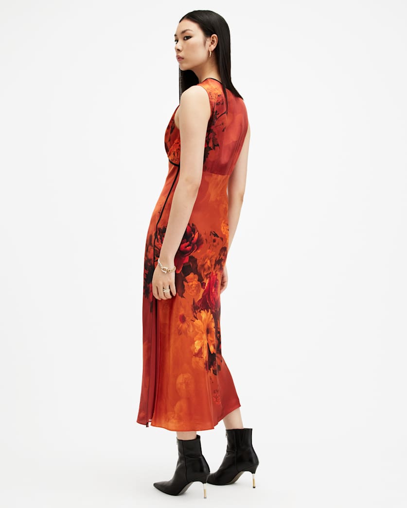 Karla V-Neck Silk Blend Midi Dress