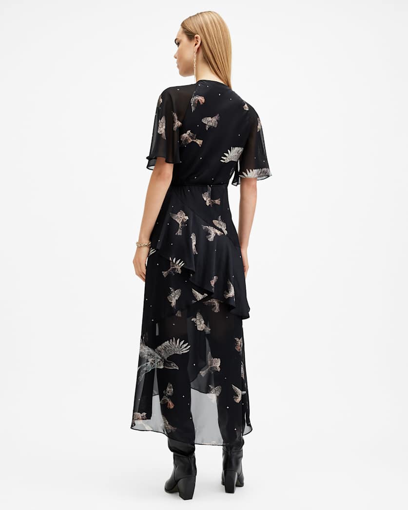 Alana Printed Wrap Over Midi Dress