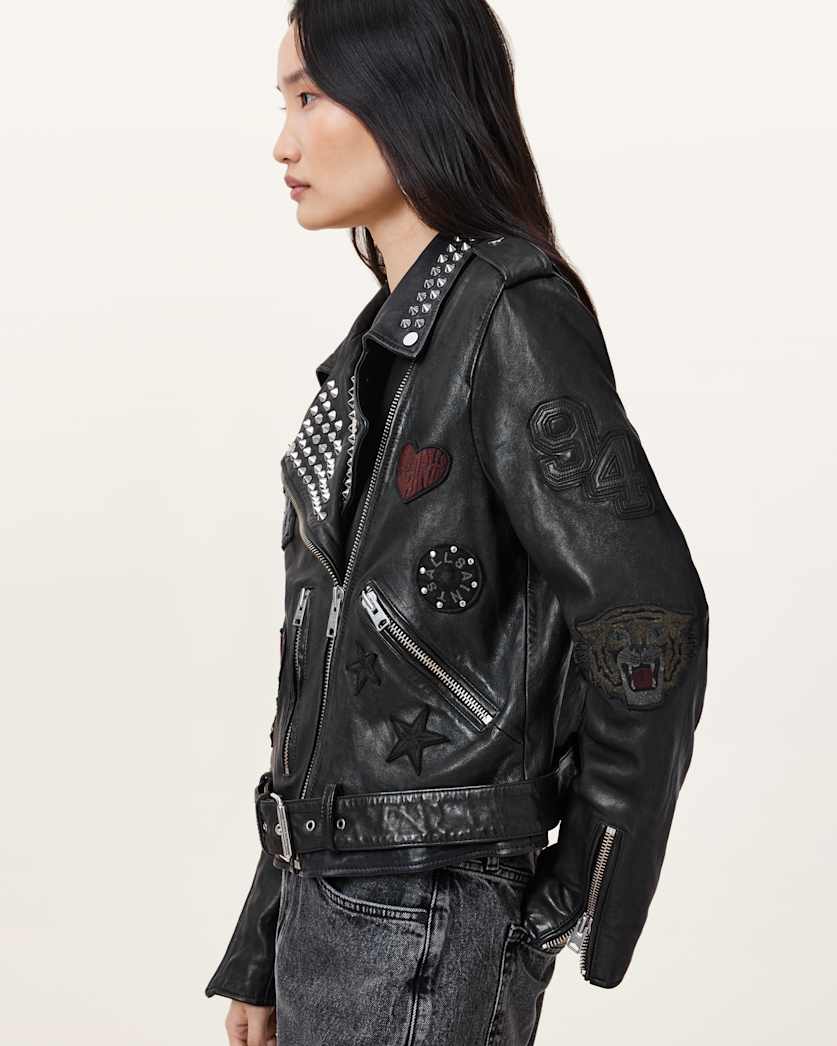 College Relaxed Fit Leather Biker Jacket