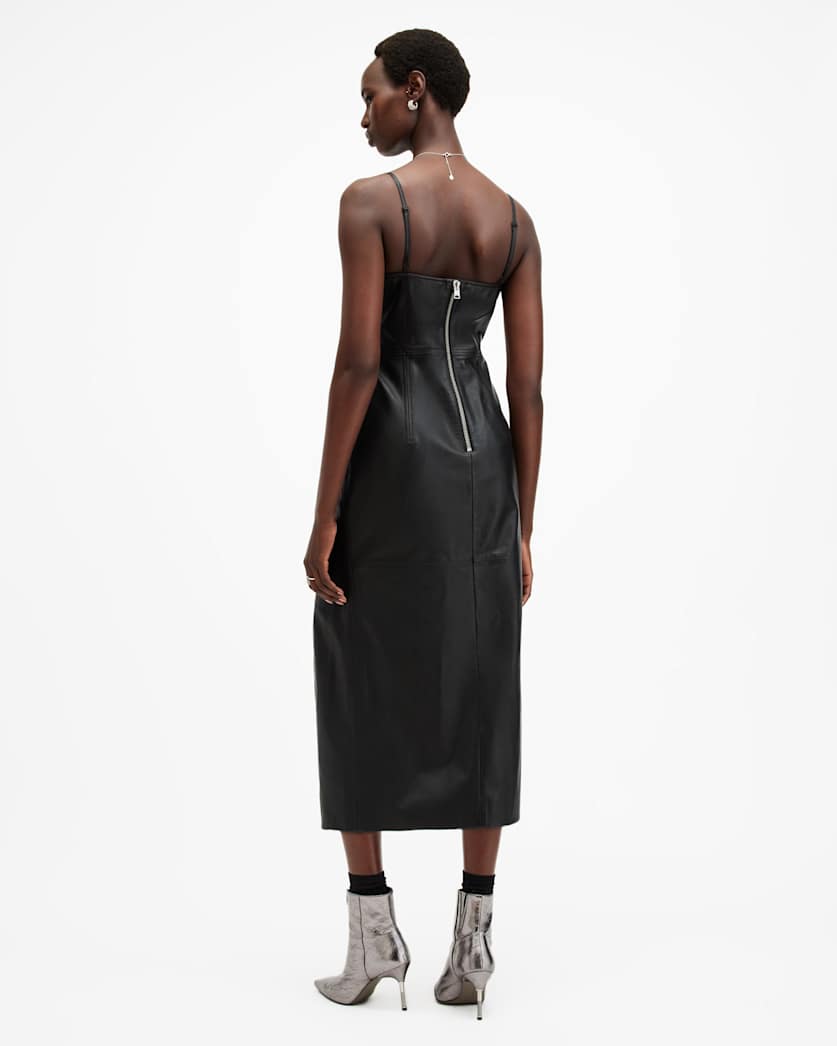 Norlene Scoop Neck Leather Midi Dress