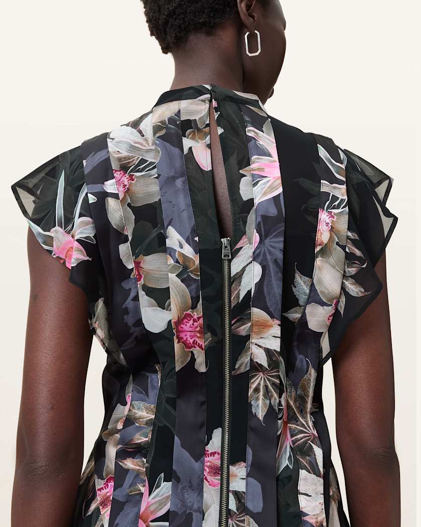 Fleur Printed Asymmetric Mini Dress