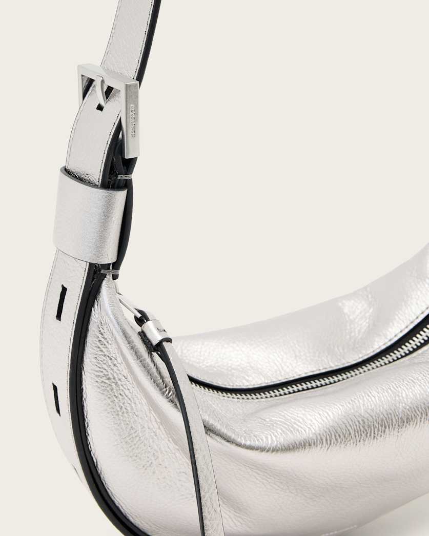 Half Moon Metallic Leather Crossbody Bag