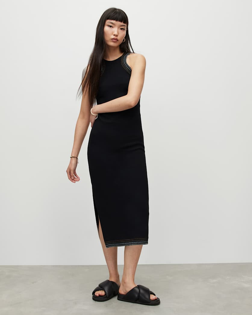 Mako Embroidered Crochet Trim Midi Dress