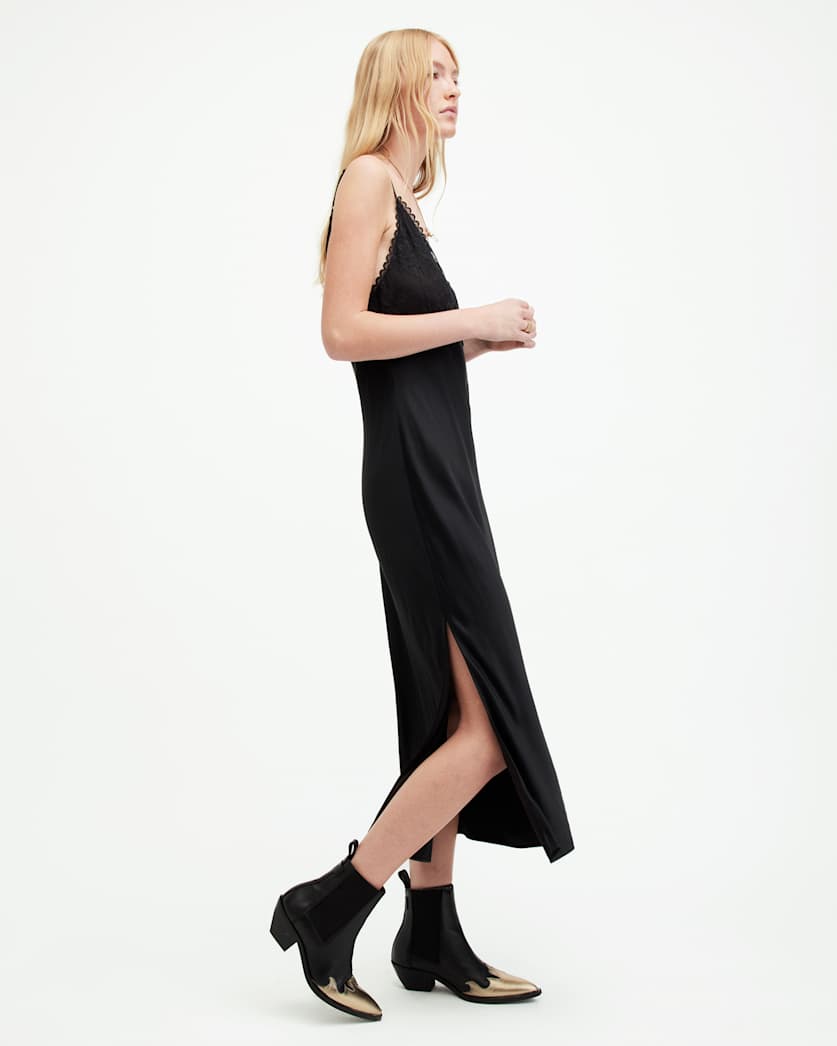 Immy Lace Trim V-Neck Midi Slip Dress