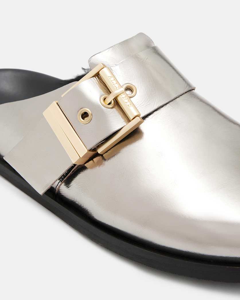 Venus Metallic Shearling Slip On Mules