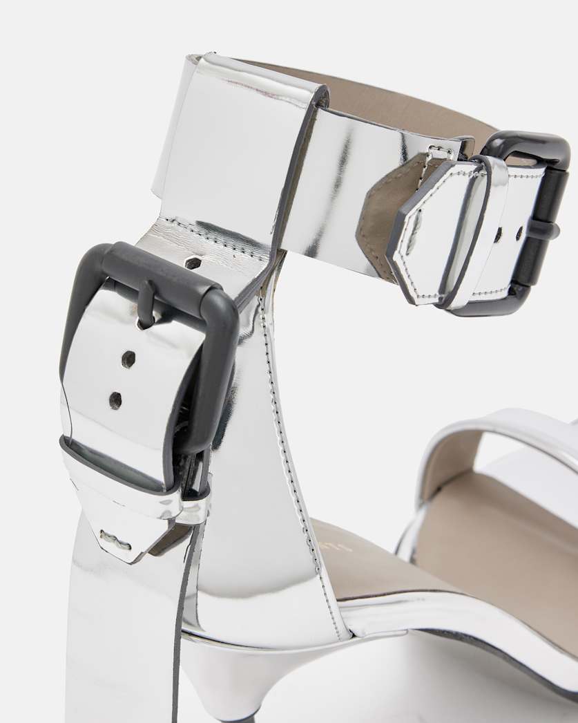 Noir Metallic Leather High Heel Sandals