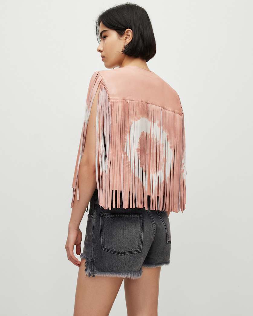 Evie Leather Tie Dye Tassel Gilet