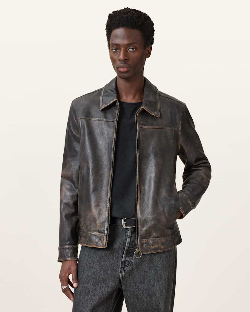 Alkan Zip Up Two Tone Leather Jacket