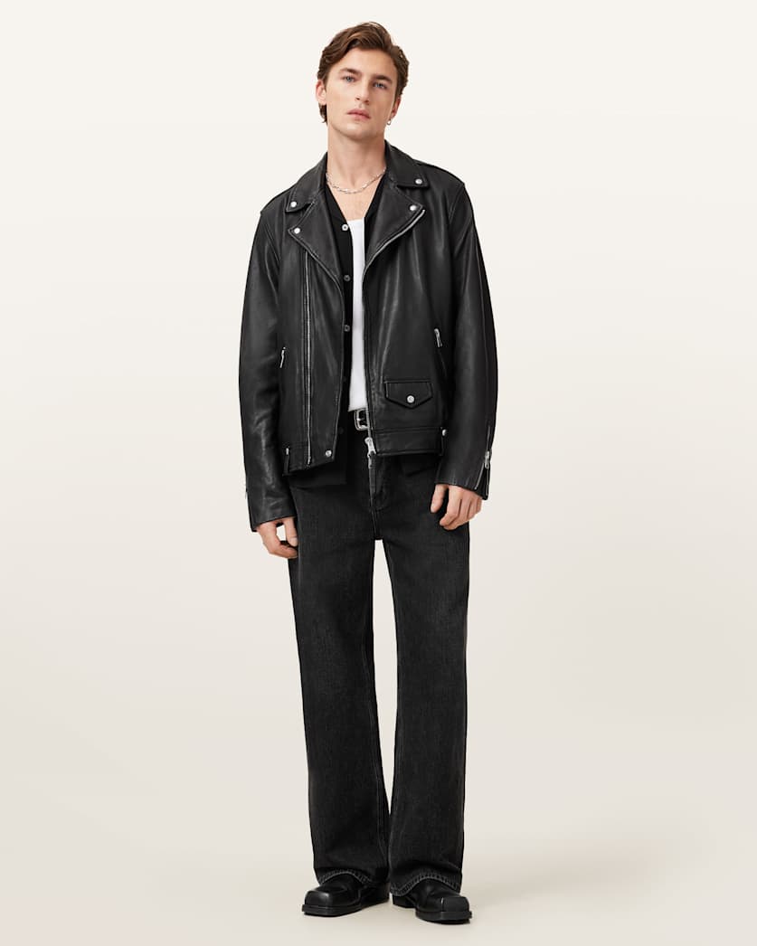 Milo Asymmetric Zip Leather Biker Jacket